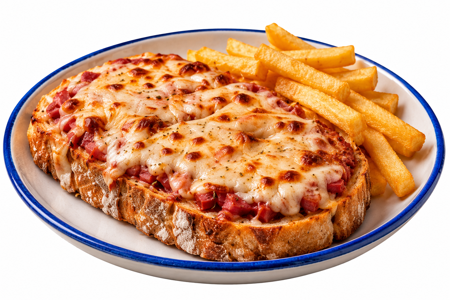 Pizza de pan con patatas fritas